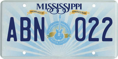 MS license plate ABN022