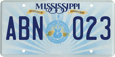 MS license plate ABN023