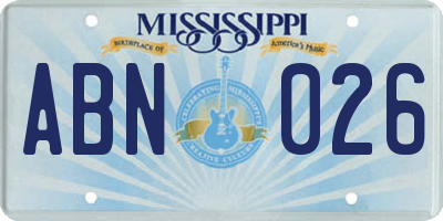 MS license plate ABN026