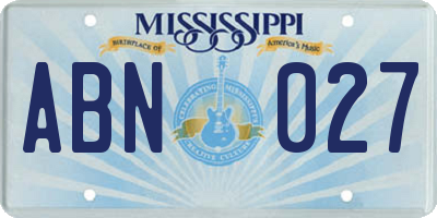 MS license plate ABN027