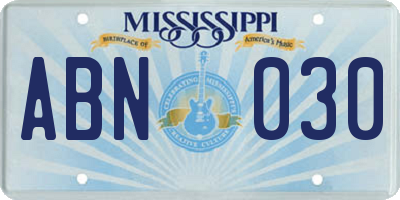 MS license plate ABN030