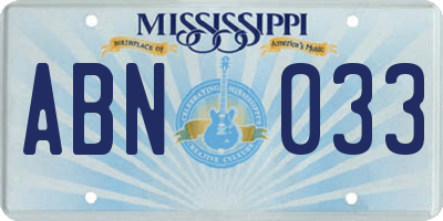 MS license plate ABN033