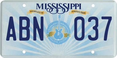 MS license plate ABN037