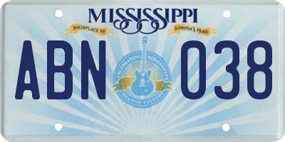 MS license plate ABN038