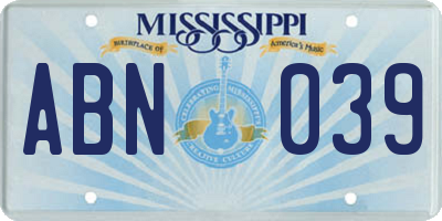 MS license plate ABN039