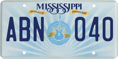 MS license plate ABN040