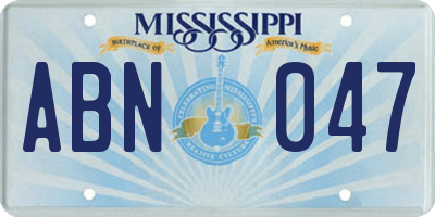 MS license plate ABN047
