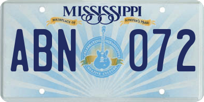 MS license plate ABN072