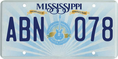 MS license plate ABN078