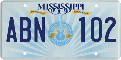 MS license plate ABN102