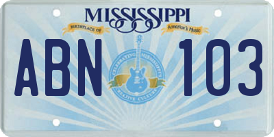 MS license plate ABN103