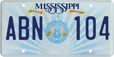 MS license plate ABN104