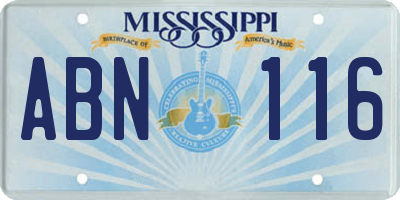 MS license plate ABN116