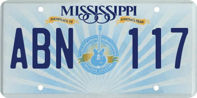 MS license plate ABN117