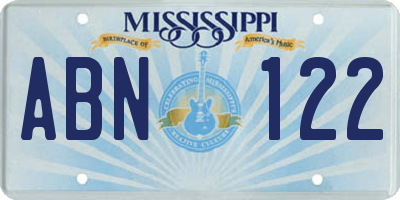 MS license plate ABN122