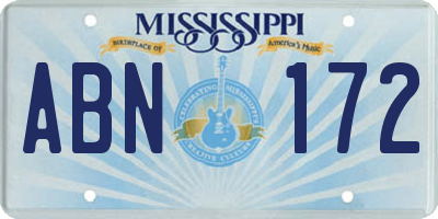 MS license plate ABN172