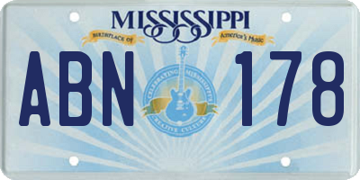 MS license plate ABN178