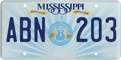 MS license plate ABN203