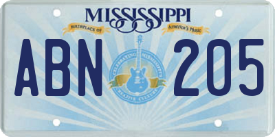 MS license plate ABN205