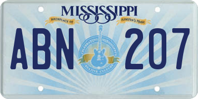 MS license plate ABN207