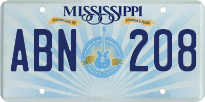 MS license plate ABN208