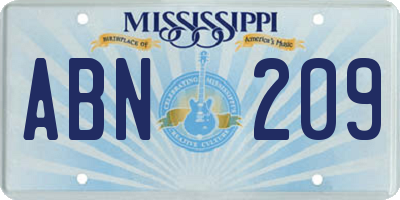 MS license plate ABN209