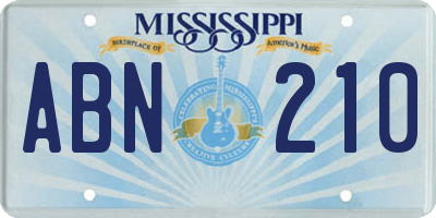 MS license plate ABN210