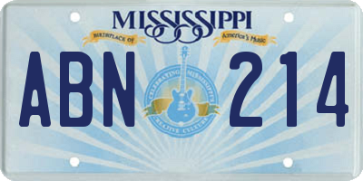 MS license plate ABN214