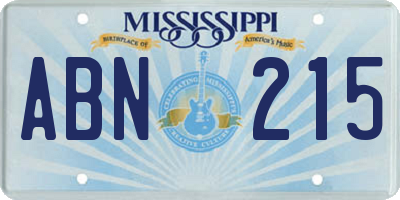 MS license plate ABN215