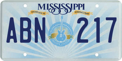 MS license plate ABN217