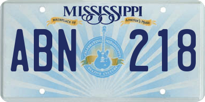 MS license plate ABN218