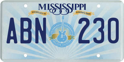 MS license plate ABN230