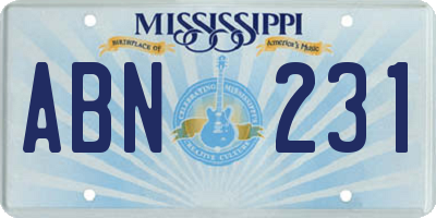 MS license plate ABN231