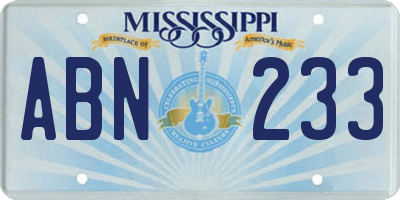 MS license plate ABN233