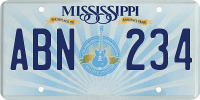 MS license plate ABN234