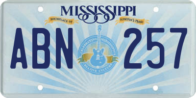 MS license plate ABN257