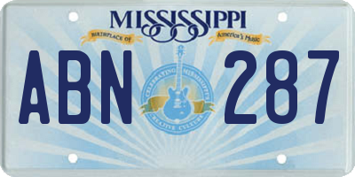 MS license plate ABN287