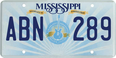 MS license plate ABN289