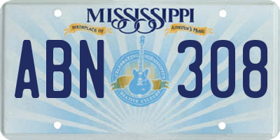 MS license plate ABN308