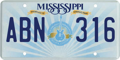 MS license plate ABN316