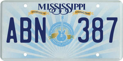 MS license plate ABN387