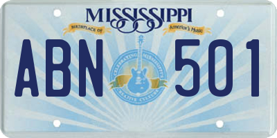 MS license plate ABN501