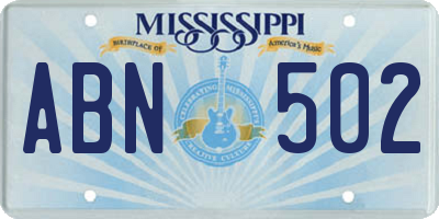 MS license plate ABN502