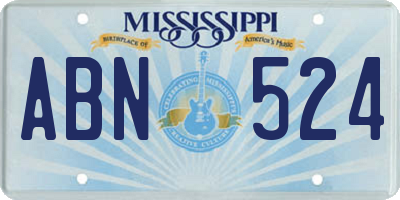 MS license plate ABN524