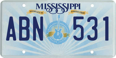 MS license plate ABN531