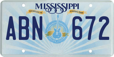 MS license plate ABN672