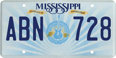 MS license plate ABN728