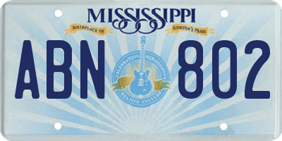 MS license plate ABN802