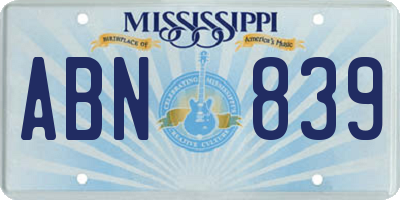 MS license plate ABN839