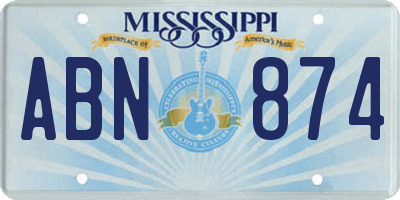 MS license plate ABN874